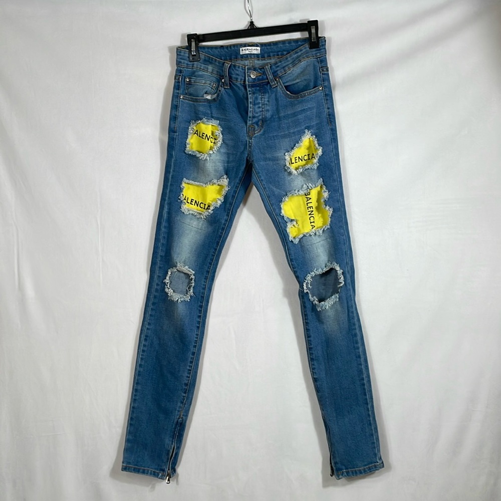Balenciaga Paris Jeans Size 29 Yellow Tape Destructed Style